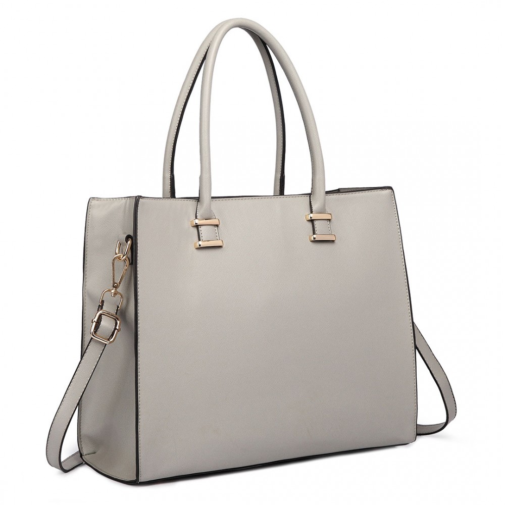 L1509 - Miss Lulu Leather Look Classic Square Shoulder Bag Grey