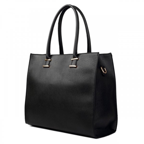 L1509 - Miss Lulu Leather Look Classic Square Shoulder Bag Black