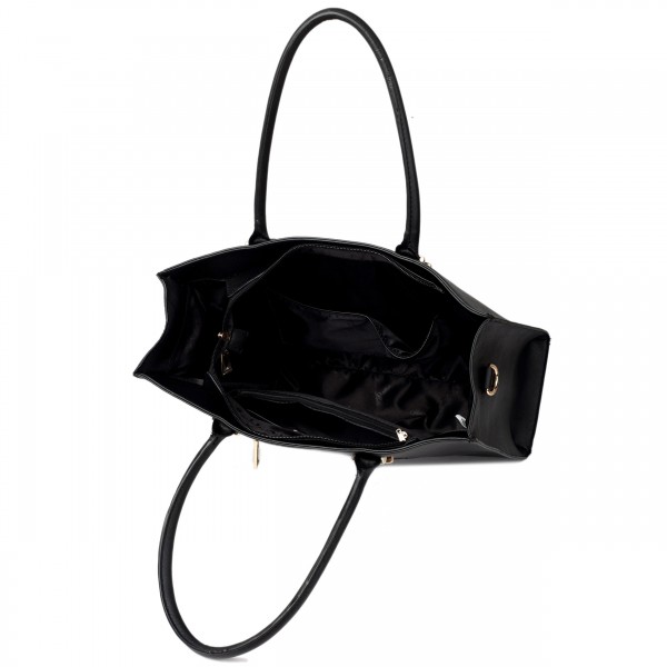 L1509 - Miss Lulu Leather Look Classic Square Shoulder Bag Black