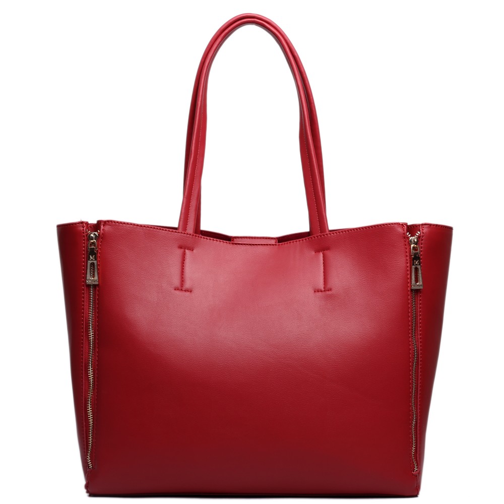 L1513 - Miss Lulu Leather Look Expanding Tote Handbag Red