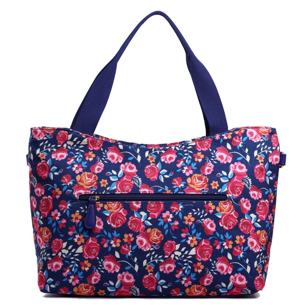 L1515-1NF - Miss Lulu Fashionable Canvas Flower Tote Bag Navy