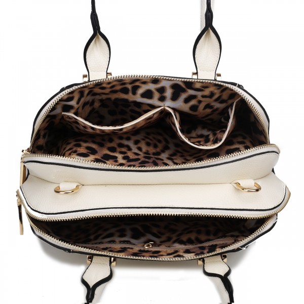 LF1627 - Miss Lulu Faux Leather Two Compartment Shoulder Bag Beige
