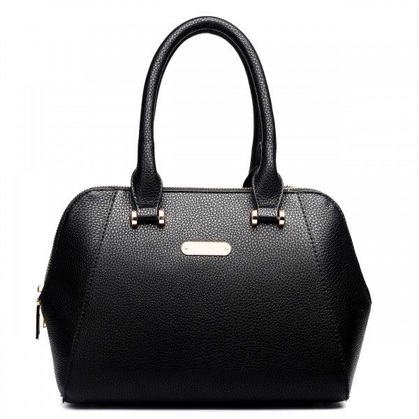 LF1627 - Miss Lulu Faux Leather Two Compartment Shoulder Bag Black