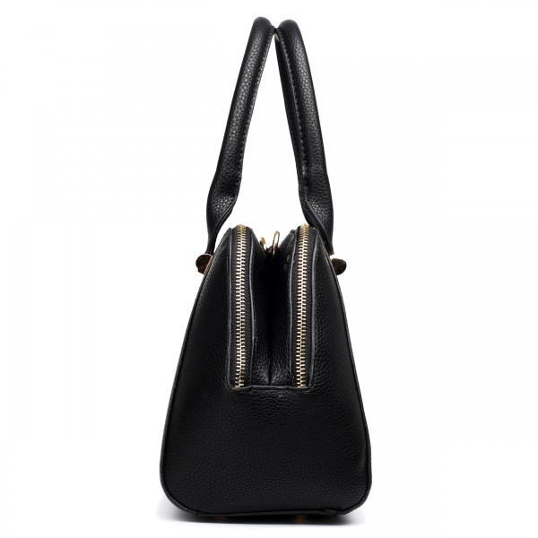 LF1627 - Miss Lulu Faux Leather Two Compartment Shoulder Bag Black