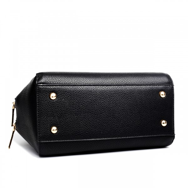 LF1627 - Miss Lulu Faux Leather Two Compartment Shoulder Bag Black