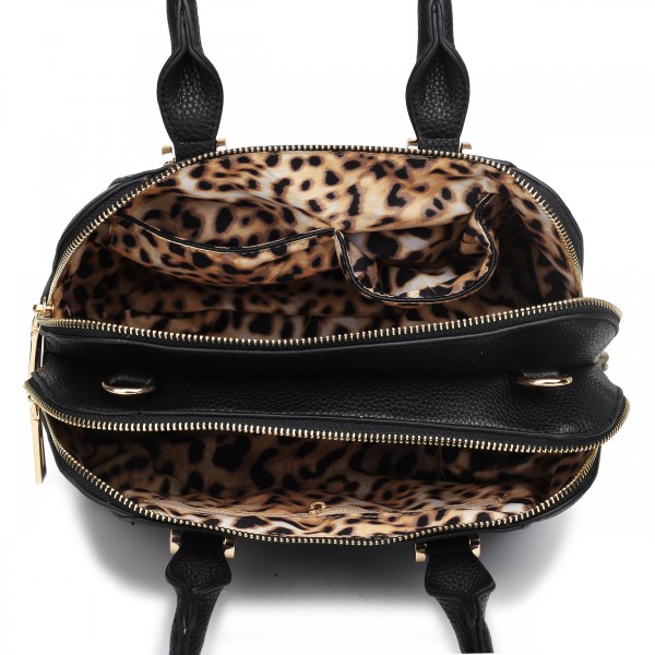 LF1627 - Miss Lulu Faux Leather Two Compartment Shoulder Bag Black