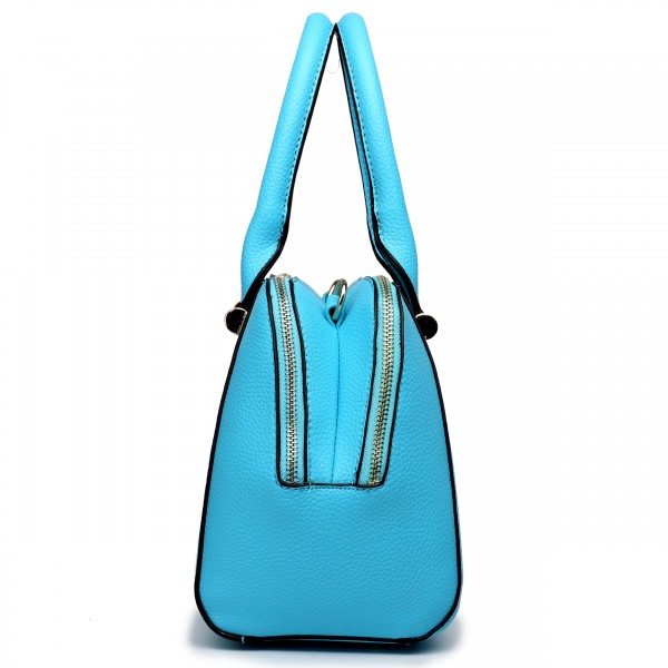 LF1627 - Miss Lulu Faux Leather Two Compartment Shoulder Bag Light Blue