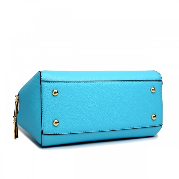 LF1627 - Miss Lulu Faux Leather Two Compartment Shoulder Bag Light Blue