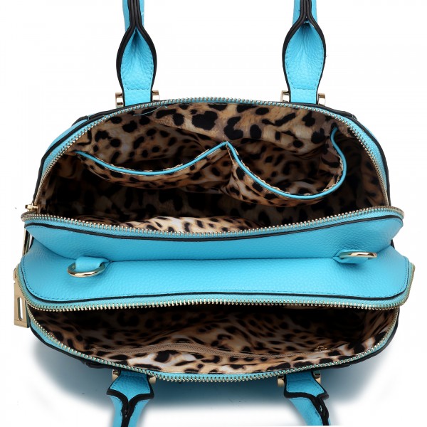 LF1627 Miss Lulu Faux Leather Two Compartment Shoulder Bag Light Blue