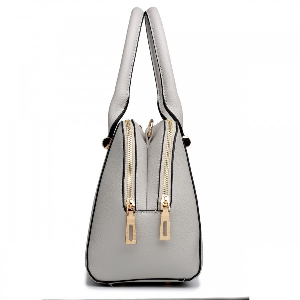 LF1627 - Miss Lulu Faux Leather Two Compartment Shoulder Bag Grey