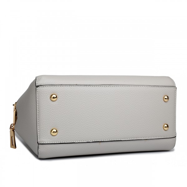 LF1627 - Miss Lulu Faux Leather Two Compartment Shoulder Bag Grey