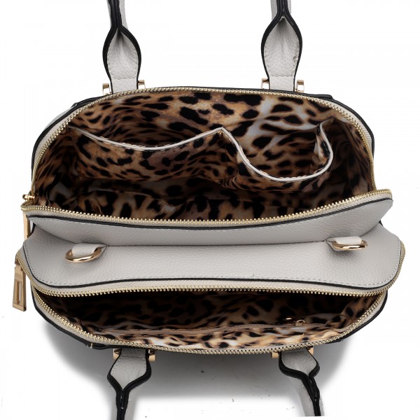LF1627 - Miss Lulu Faux Leather Two Compartment Shoulder Bag Grey