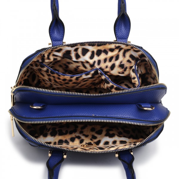 LF1627 - Miss Lulu Faux Leather Two Compartment Shoulder Bag Navy