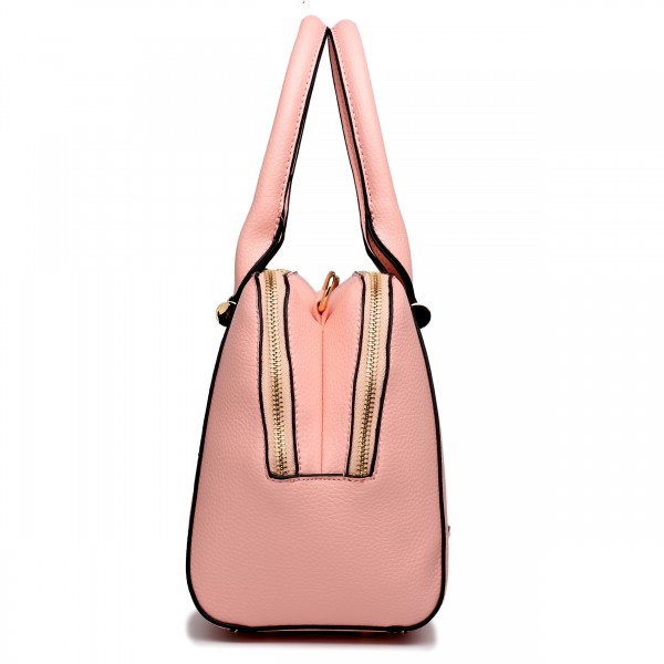 LF1627 - Miss Lulu Faux Leather Two Compartment Shoulder Bag Pink