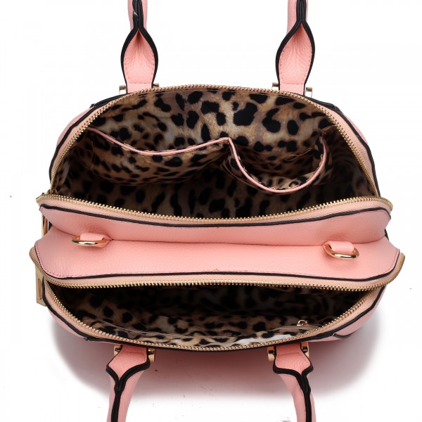 LF1627 - Miss Lulu Faux Leather Two Compartment Shoulder Bag Pink
