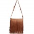 LA1620 - Miss Lulu Leather Look Cross Body Fringe Bag Brown