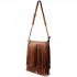 LA1620 - Miss Lulu Leather Look Cross Body Fringe Bag Brown