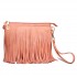 LA1626 - Miss Lulu Leather Look Small Cross Body Fringe Bag Pink