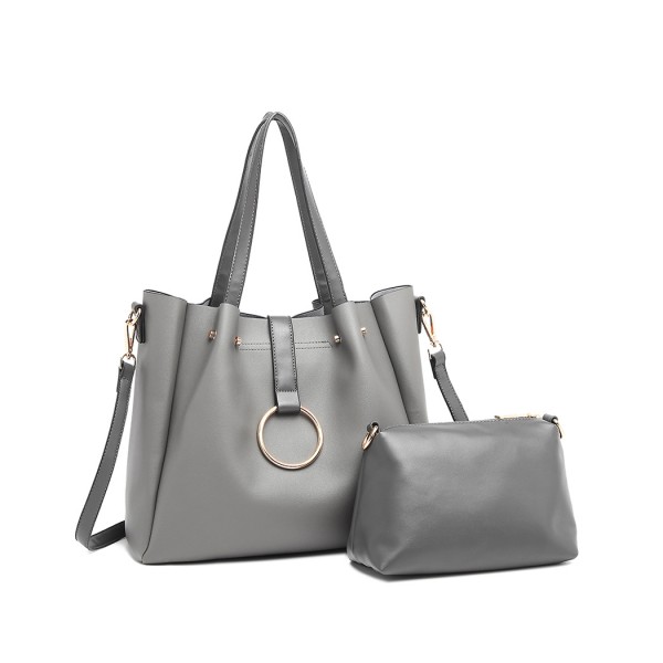 LB1935 - MISS LULU SOFT LEATHER LOOK 2-IN-1 SHOULDER BAG - GREY