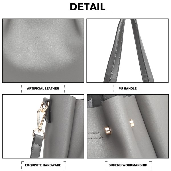 LB1935 - MISS LULU SOFT LEATHER LOOK 2-IN-1 SHOULDER BAG - GREY