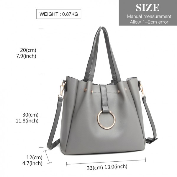 LB1935 - MISS LULU SOFT LEATHER LOOK 2-IN-1 SHOULDER BAG - GREY