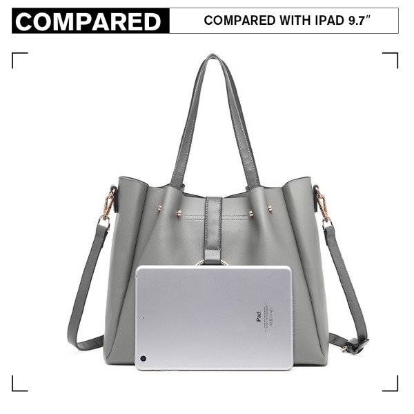 LB1935 - MISS LULU SOFT LEATHER LOOK 2-IN-1 SHOULDER BAG - GREY