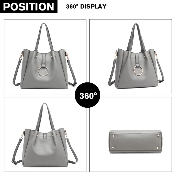LB1935 - MISS LULU SOFT LEATHER LOOK 2-IN-1 SHOULDER BAG - GREY