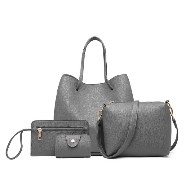 LB1937 - MISS LULU 4 PIECE SET SHOULDER TOTE HANDBAG - GREY
