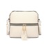 LB1938 - MISS LULU LEATHER LOOK DUAL ZIPPER CROSS BODY BAG - BEIGE