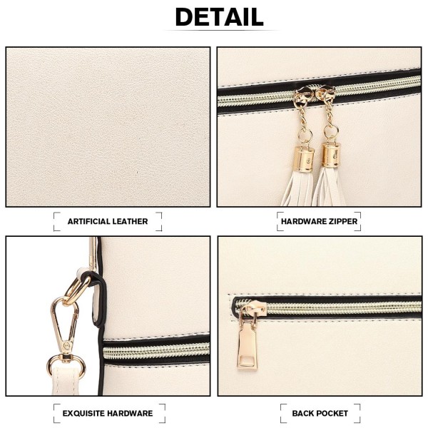 LB1938 - MISS LULU LEATHER LOOK DUAL ZIPPER CROSS BODY BAG - BEIGE