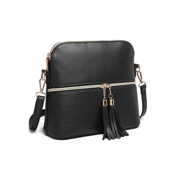 LB1938 - MISS LULU LEATHER LOOK DUAL ZIPPER CROSS BODY BAG - BLACK