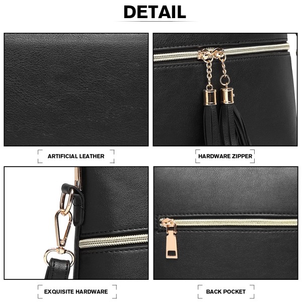 LB1938 - MISS LULU LEATHER LOOK DUAL ZIPPER CROSS BODY BAG - BLACK