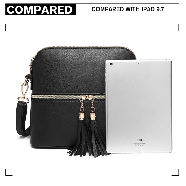 LB1938 - MISS LULU LEATHER LOOK DUAL ZIPPER CROSS BODY BAG - BLACK