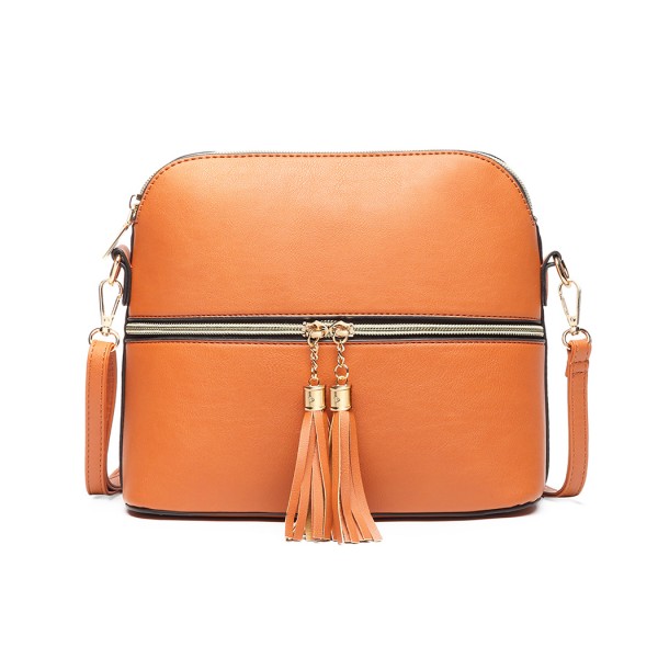 LB1938 - MISS LULU LEATHER LOOK DUAL ZIPPER CROSS BODY BAG - BROWN