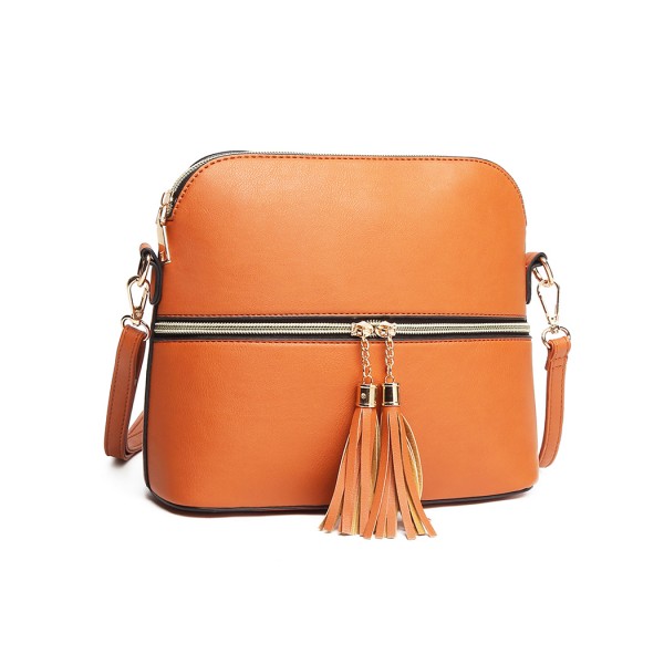 LB1938 - MISS LULU LEATHER LOOK DUAL ZIPPER CROSS BODY BAG - BROWN