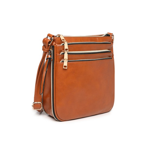 LB1939 - MISS LULU EXPANDING LEATHER LOOK CROSS BODY BAG - BROWN