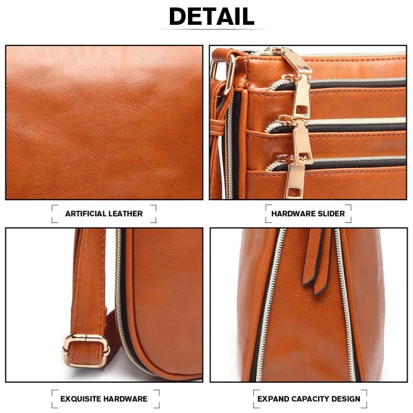 LB1939 - MISS LULU EXPANDING LEATHER LOOK CROSS BODY BAG - BROWN