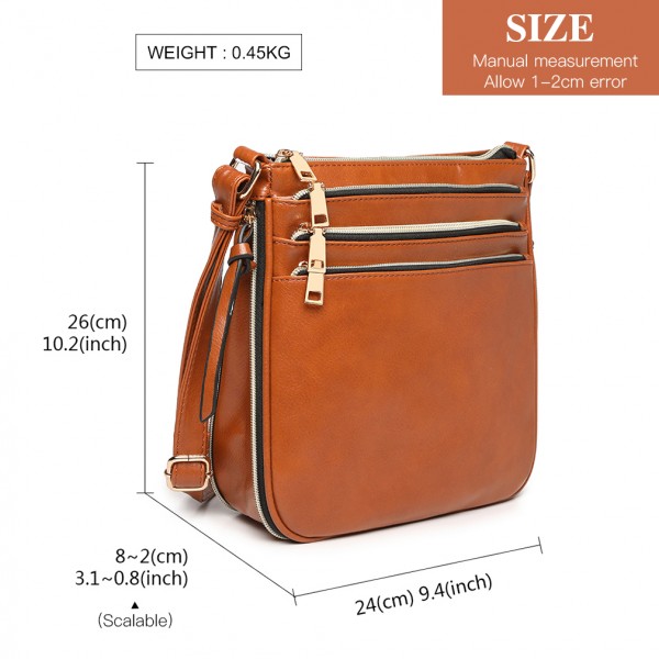 LB1939 - MISS LULU EXPANDING LEATHER LOOK CROSS BODY BAG - BROWN