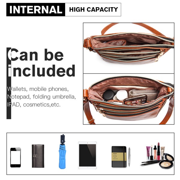 LB1939 - MISS LULU EXPANDING LEATHER LOOK CROSS BODY BAG - BROWN