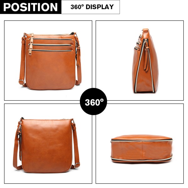 LB1939 - MISS LULU EXPANDING LEATHER LOOK CROSS BODY BAG - BROWN