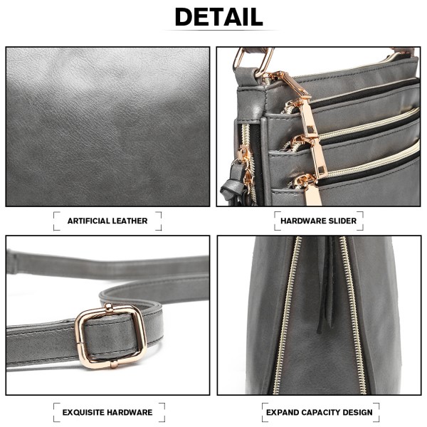 LB1939 - MISS LULU EXPANDING LEATHER LOOK CROSS BODY BAG - GREY