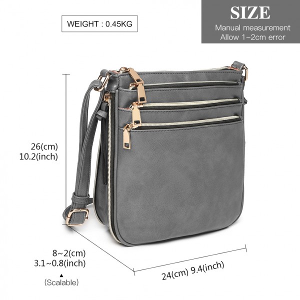 LB1939 - MISS LULU EXPANDING LEATHER LOOK CROSS BODY BAG - GREY