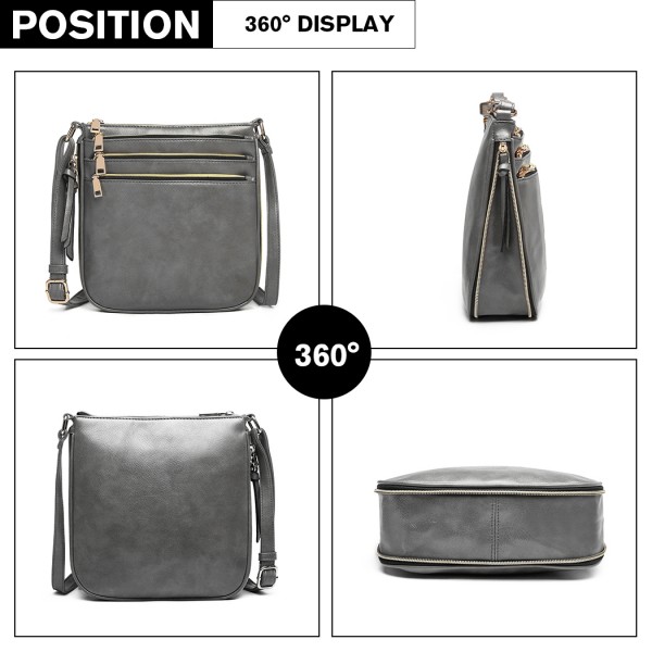 LB1939 - MISS LULU EXPANDING LEATHER LOOK CROSS BODY BAG - GREY