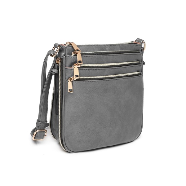 LB1939 - MISS LULU EXPANDING LEATHER LOOK CROSS BODY BAG - GREY