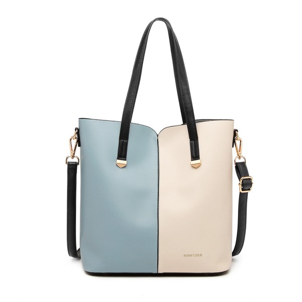 LB1950 - Miss Lulu Two Tone 2 Piece Shoulder Bag Set - Blue And Beige