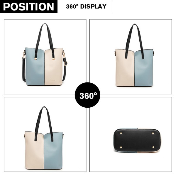 LB1950 - Miss Lulu Two Tone 2 Piece Shoulder Bag Set - Blue And Beige