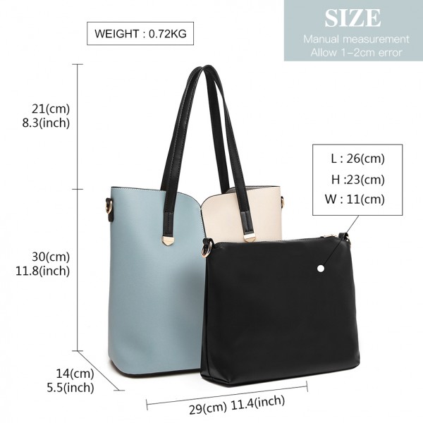 LB1950 - Miss Lulu Two Tone 2 Piece Shoulder Bag Set - Blue And Beige
