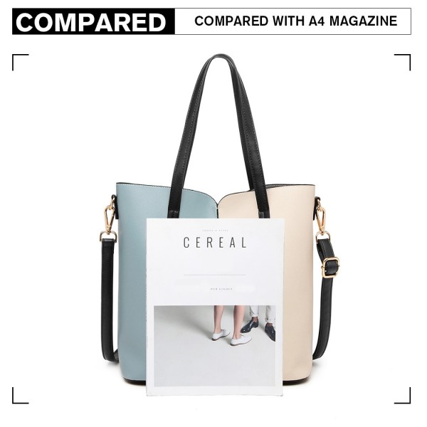 LB1950 - Miss Lulu Two Tone 2 Piece Shoulder Bag Set - Blue And Beige