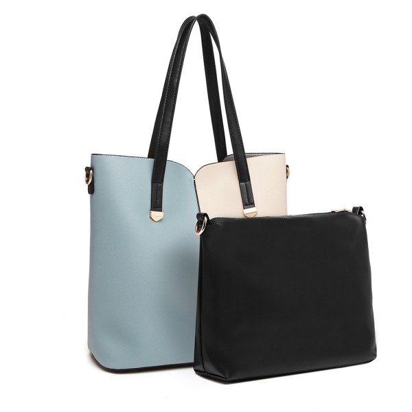 LB1950 - Miss Lulu Two Tone 2 Piece Shoulder Bag Set - Blue And Beige