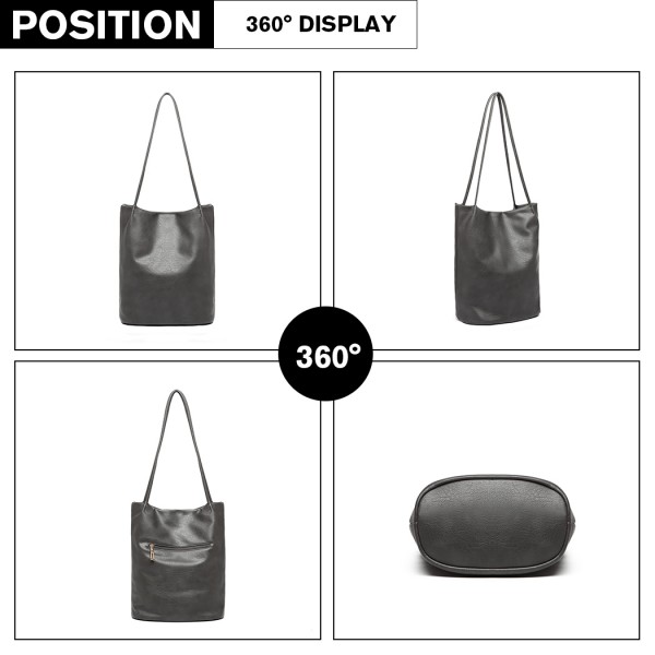 LB1951-MISS LULU GROSSE EIMERTASCHE DUNKELGRAU